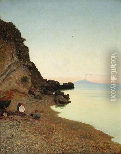 Abendliche Kustenlandschaft Bei Neapel Mit Blick Auf Den Vesuv Oil Painting - Fritz Brandt