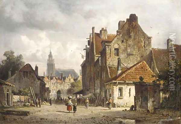 A town in summer Oil Painting - Adrianus Eversen