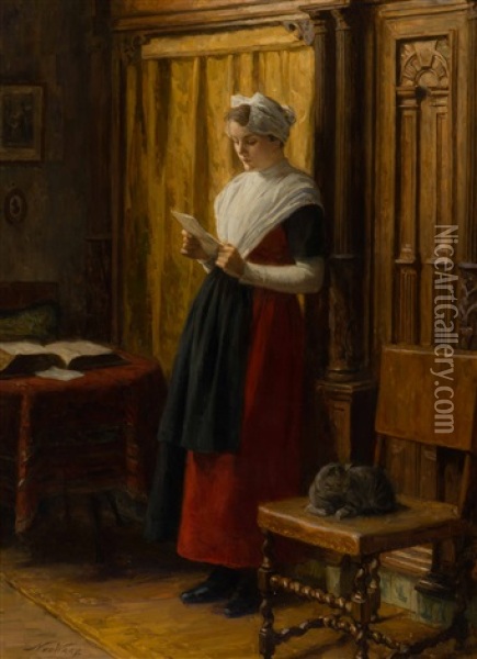 The Reading Orphan Girl Oil Painting - Nicolaes van der Waay