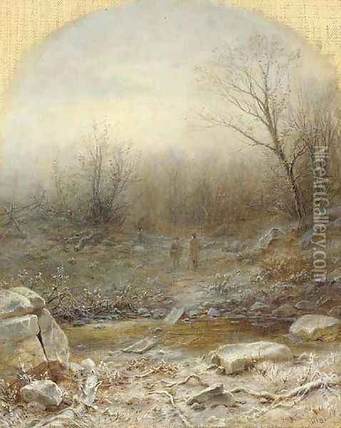 Figures in a Winter Landscape Oil Painting - George Henry Boughton