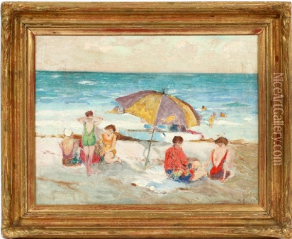 Couples Seated By Beach Oil Painting - Mathias Joseph Alten