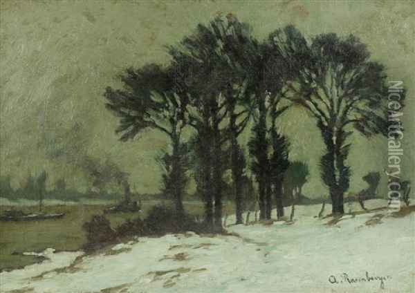 Wintertag Am Rhein Oil Painting - Alfred Rasenberger