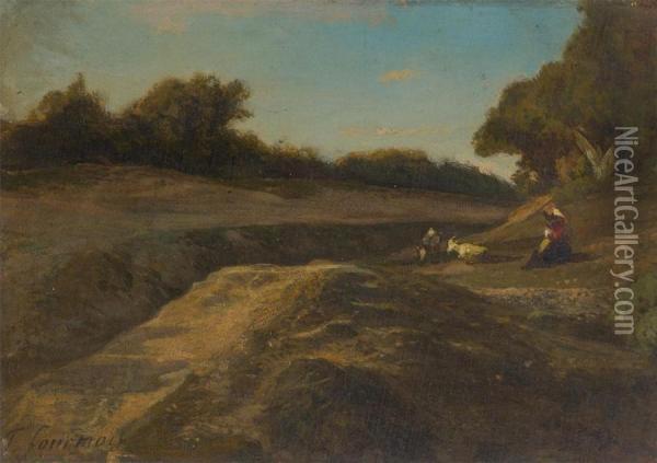 Bergere Se Reposant Dans Un Paysage Oil Painting - Theodore Fourmois
