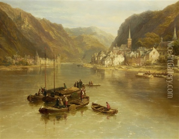 View Of St. Goar And St. Goarhausen Oil Painting - Pierre Justin Ouvrie