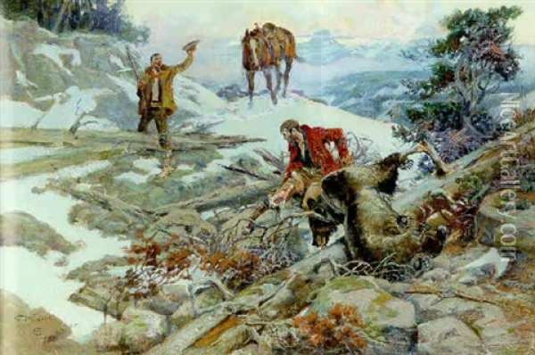 The Price Of His Hide Oil Painting - Charles Marion Russell