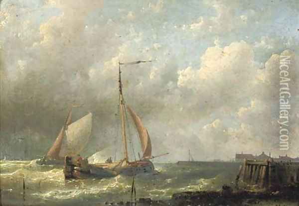 Ships near a jetty Oil Painting - Abraham Hulk Jun.