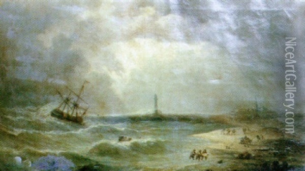 Le Retour Des Pecheurs Sur La Mer Agitee Oil Painting - Andre Foneche