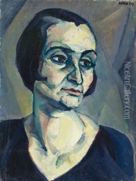 Expressionistisches Frauenbildnis (expressionist Portrait Of A Woman) Oil Painting - Robert Amrein