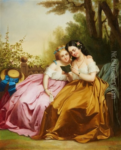 Two Girls Reading Oil Painting - Theodor (Fried. Wilhelm Heinrich Th.) Hosemann