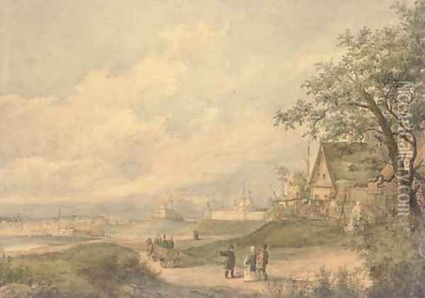 View of a Russian provincial city Oil Painting - Sokrat Maksimovich Vorob'ev