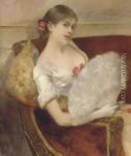 Femme A L'eventail Oil Painting - Henri Gervex