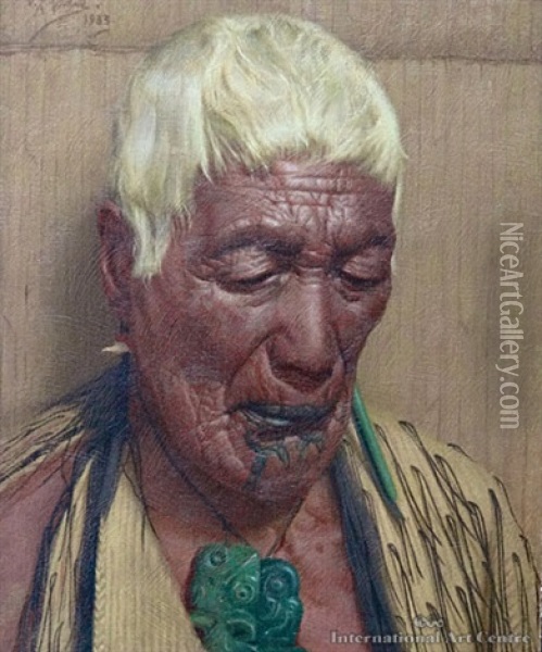 Relics Of A Bygone Age, Mere Werohia, A Chieftainess Of The Ngati Te Rori Te Rangi Hapu Of The Ngatiwhakane Tribe, Rotorua Oil Painting - Charles Frederick Goldie