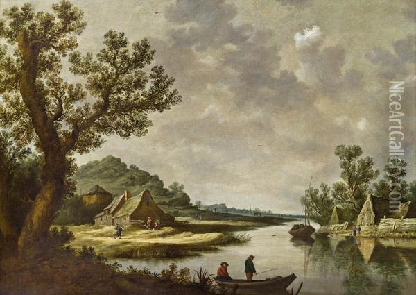 Flusslandschaft Mit Anglern Oil Painting - Pieter de Neyn
