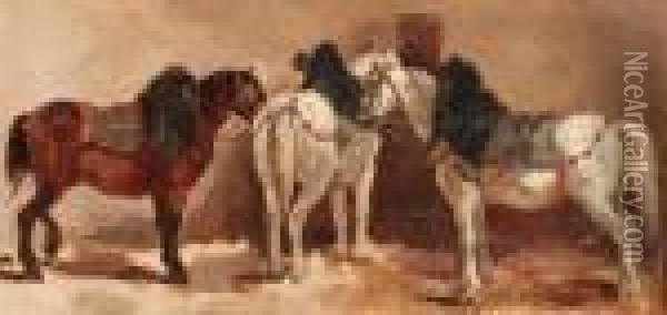 Circus Horses - A Study Oil Painting - George Hendrik Breitner