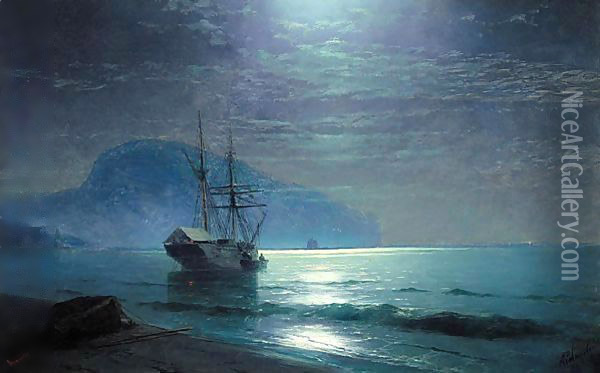 Moonlight In The Ayu Dag Oil Painting - Ivan Konstantinovich Aivazovsky