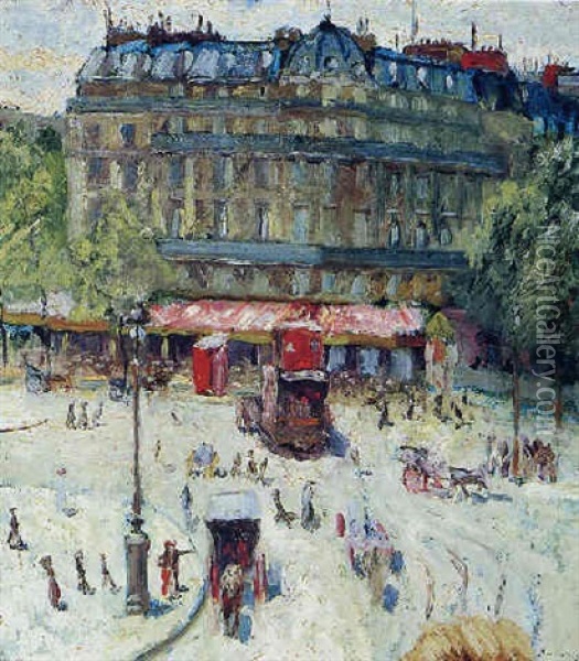 La Place De La Bastille Oil Painting - Georges Dufrenoy