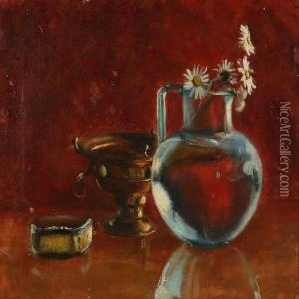 Still Life With Avase On A Table Oil Painting - Carl Martin Soya-Jensen