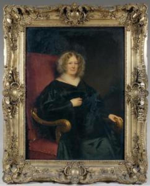 Portrait De La Marquise Douairiere De Croix Oil Painting - Claude-Marie Dubufe