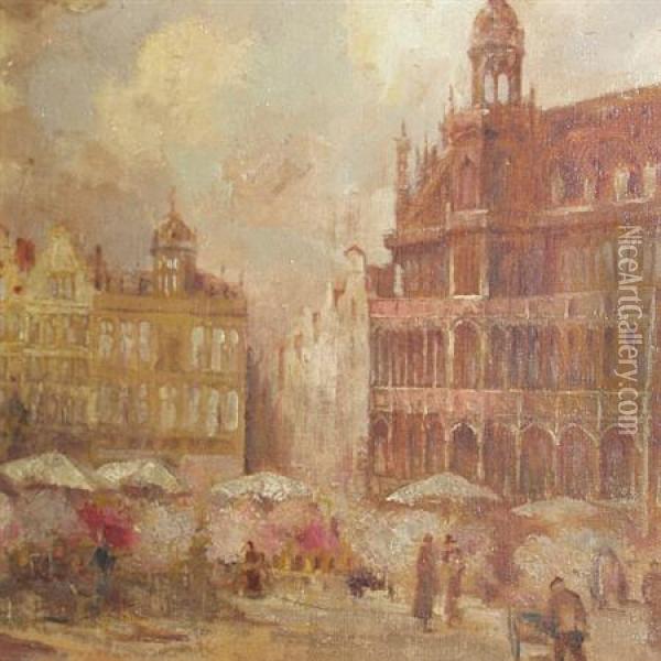 Market Square Oil Painting - Ernest De Nagy