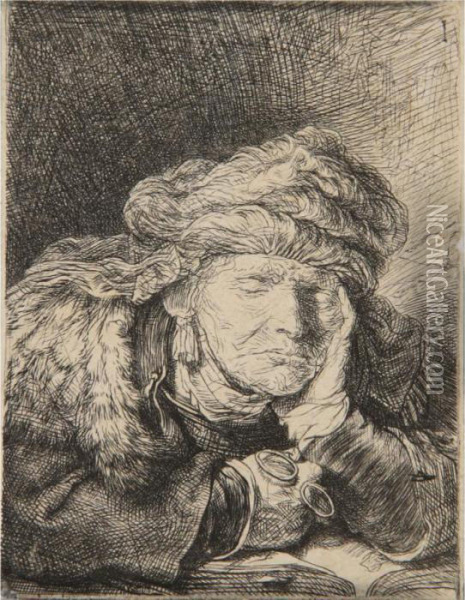 Old Woman Sleeping (b., Holl. 350; H. 129; Bb. 37-i) Oil Painting - Rembrandt Van Rijn