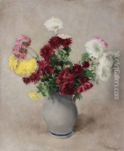 Still Life With Chrysanthemums In A Vase Oil Painting - Frans Everbag