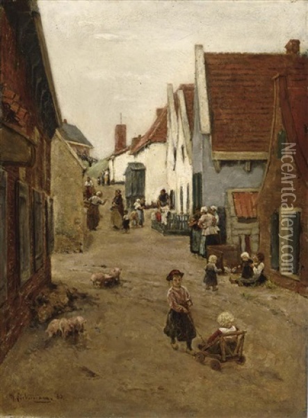 Hollandische Dorfstrasse - Strasse In Zandvoort (a View Of A Street In Zandvoort) Oil Painting - Max Liebermann