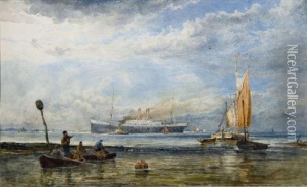 Einlaufendes Dampfschiff Mit Lotsenboot Und Oil Painting - Sidney Paul Goodwin