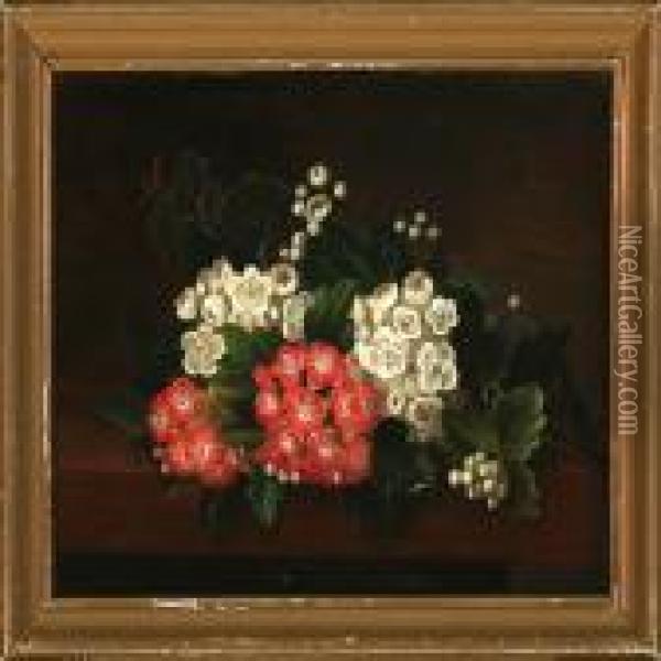 Flower Bouquet On A Frame Oil Painting - I.L. Jensen