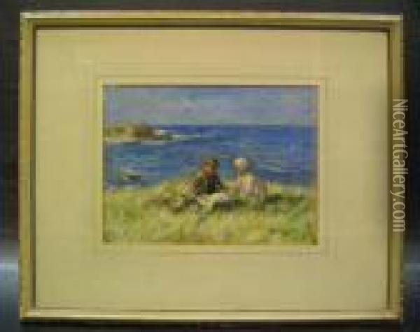 Children By The Shore Oil On 
Board, Signed 23cm X 30cm Provenance: Being Sold On The Instructions Of 
The Executors Of An Estate Oil Painting - Robert Gemmell Hutchison