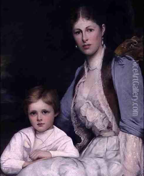 Wife and Son of the 3rd Earl of Morley Oil Painting - Ellis William Roberts