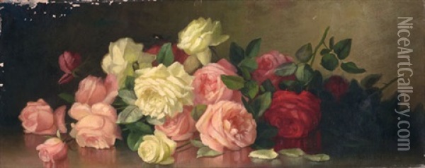 Still Life Of Roses Oil Painting - George W. Seavey