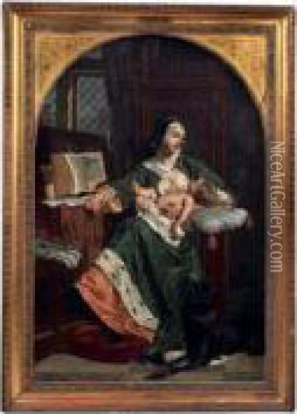 Maternite Troubadour Oil Painting - Eugene-Ernest Hillemacher