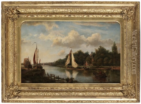 Flodlandskap Oil Painting - Johannes Hermanus Barend Koekkoek