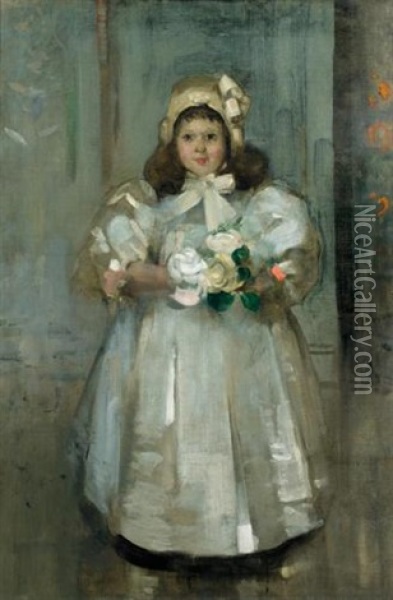 The Flower Girl, Miss Doris Spence Oil Painting - Arthur Melville