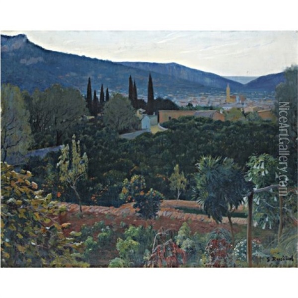 El Valle, Soller (view Over Soller) Oil Painting - Santiago Rusinol