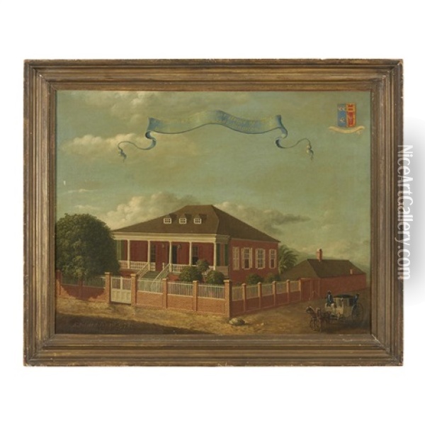 A North-east View Of The House Of Mr. Emanuel Lousada, Kingston, Jamaica Oil Painting - Samuel Felsted