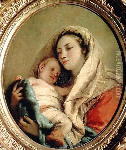 Madonna with Sleeping Child, 1780s Oil Painting - Giovanni Domenico Tiepolo