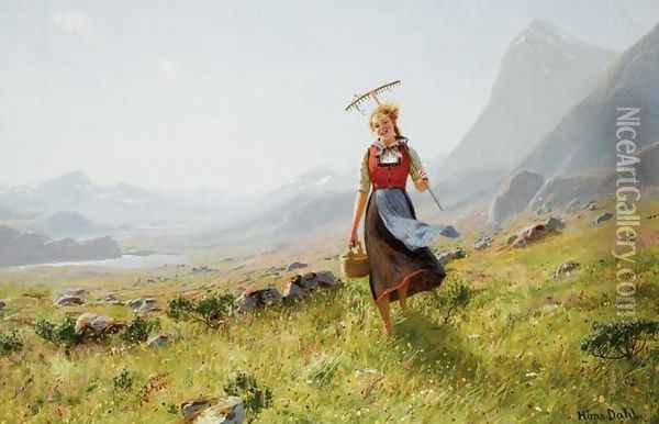 Returning from the Fields (Tilbake fra marken) Oil Painting - Hans Dahl