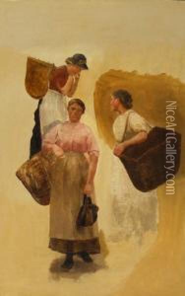 Study Of Three Fisherwomen Oil Painting - Ralph Todd