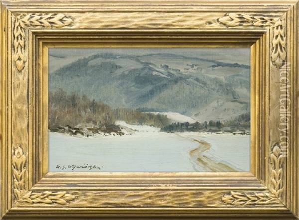 Winter In Mountains Oil Painting - Michael Gorstkin-Wywiorski