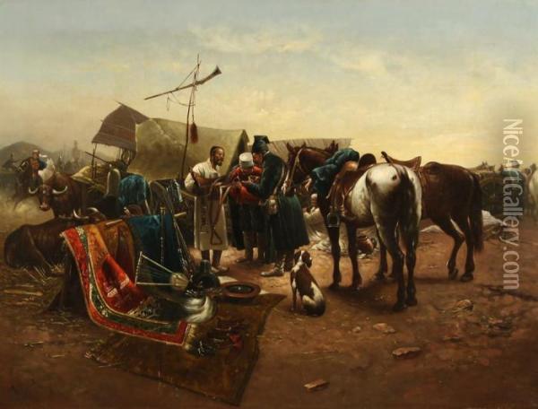 Caravan, After Jozef Von Brandt's 'jarmark V Balcie' Oil Painting - Antoni Piotrowski