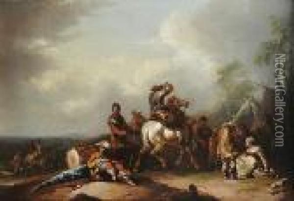Halte De Cavaliers Oil Painting - August Querfurt