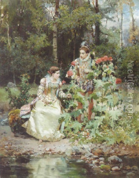 In The Garden Oil Painting - Cesare Auguste Detti