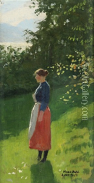 Pike I Sommerlandskap Oil Painting - Hans Dahl