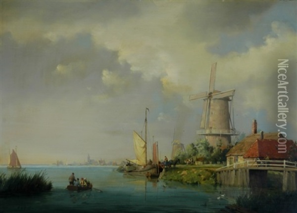 Dutch Waterway Oil Painting - A. de Groote