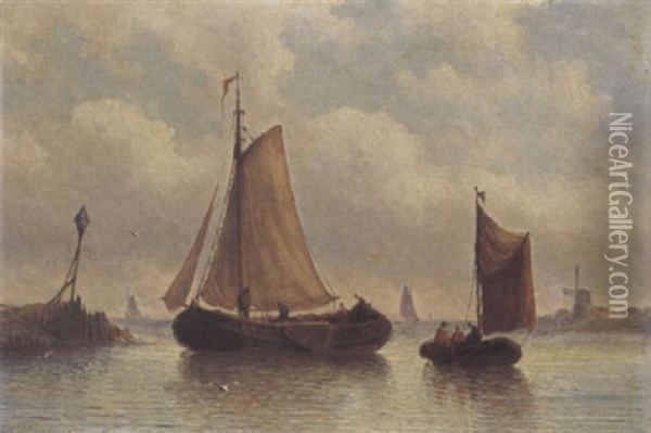 Sailing Vessels At Sea Oil Painting - Eduard Alexander Hilverdink