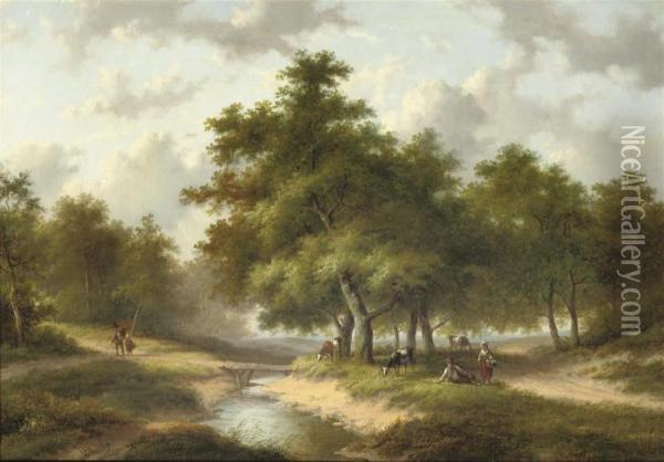 Along A Forest Stream Oil Painting - Jan Evert Morel