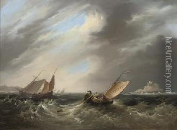 Fishermen Off St Michael's Mount, Cornwall Oil Painting - Frederick Calvert
