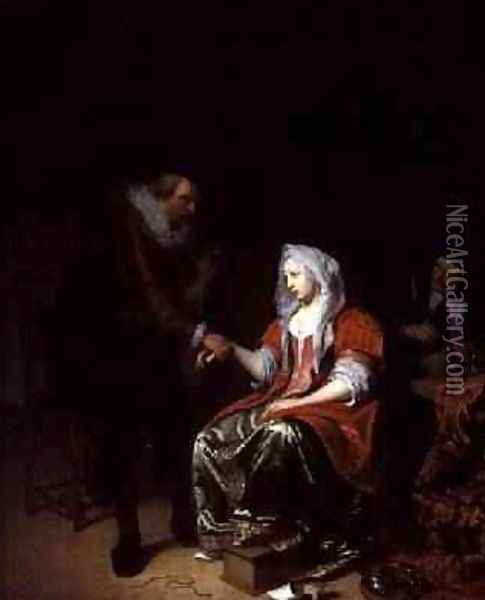 Doctor taking a young womans pulse Oil Painting - Michiel van Musscher