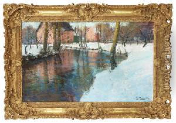 Winter Landscape With Stream Oil Painting - Fritz Thaulow